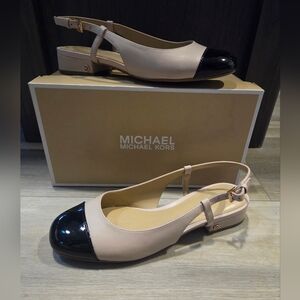 MICHAEL Michael Kors Cream and Black Patent Leather Slingback Flats